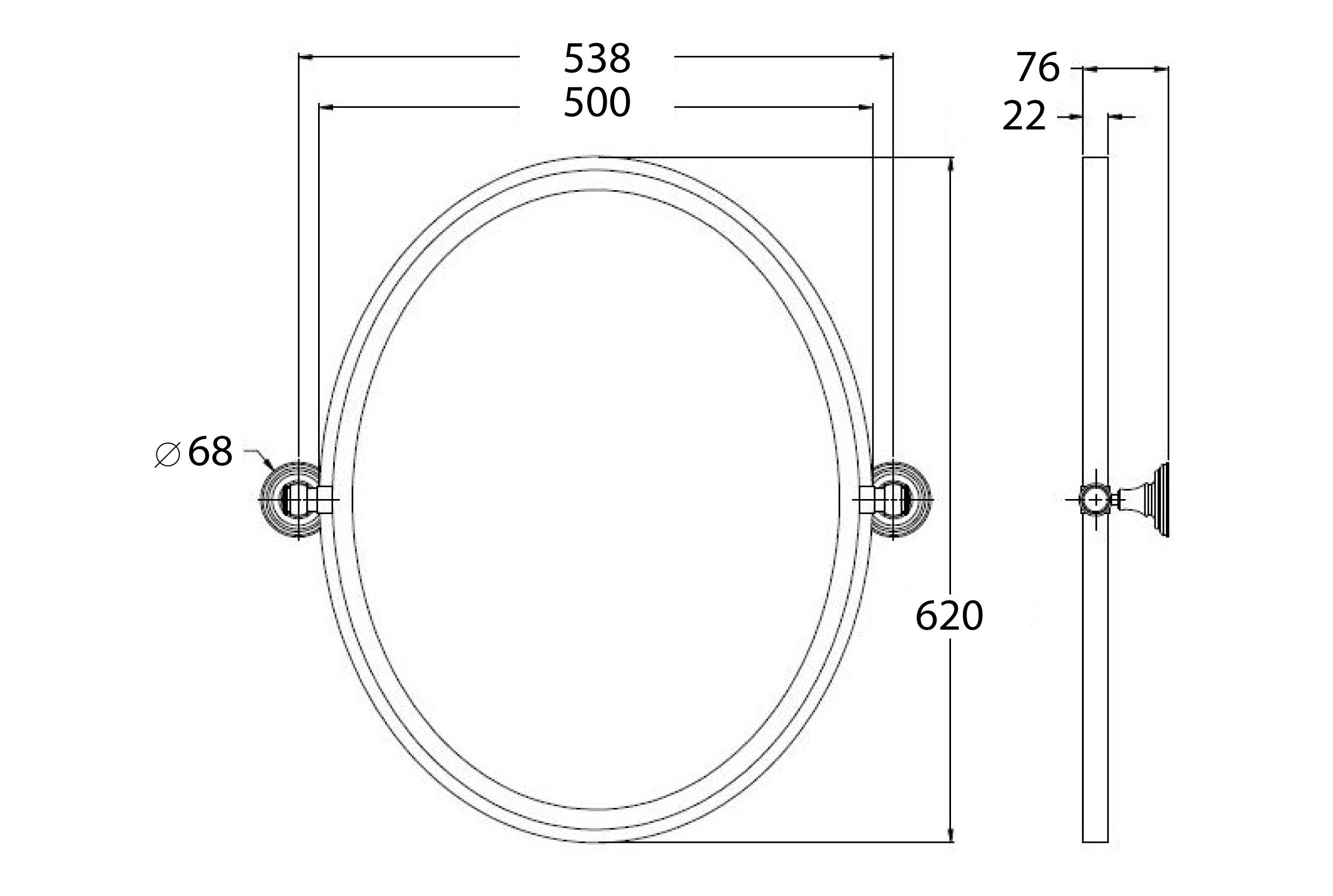 TURNER HASTINGS MAYER FRAMED PIVOT OVAL MIRROR MATTE BLACK 538X620MM