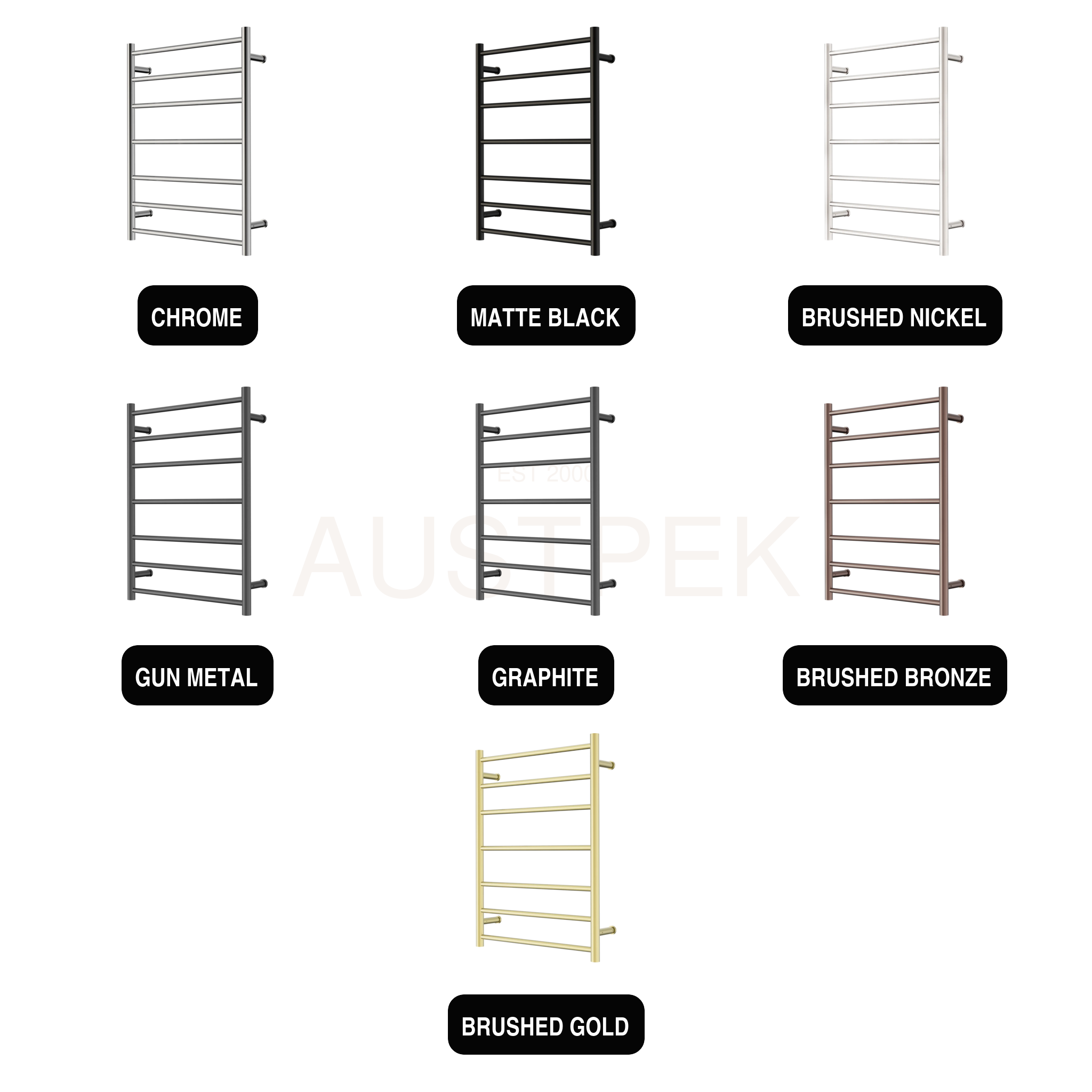 Nero Mecca 240V 7 Bar Heated Towel Ladder available finishes