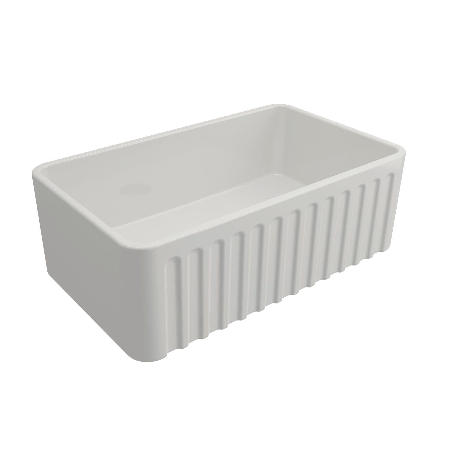 TURNER HASTINGS NOVI RIBBED FARMHOUSE BUTLER SINK WITH OVERFLOW GLOSS WHITE 765MM