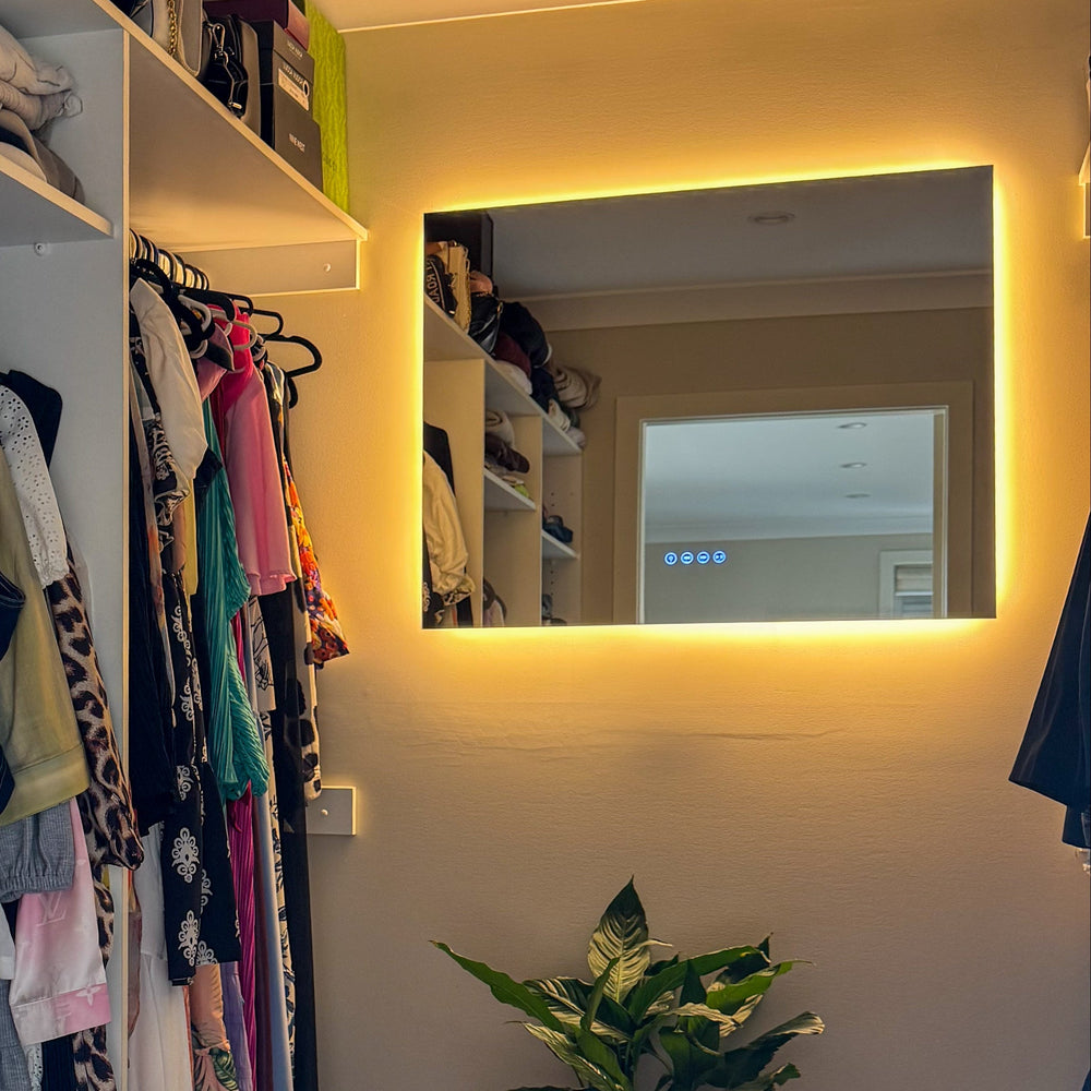 LUNARGLOW AURA RECTANGULAR 3 COLOUR LIGHTS FRAMELESS LED MIRROR 900X700MM