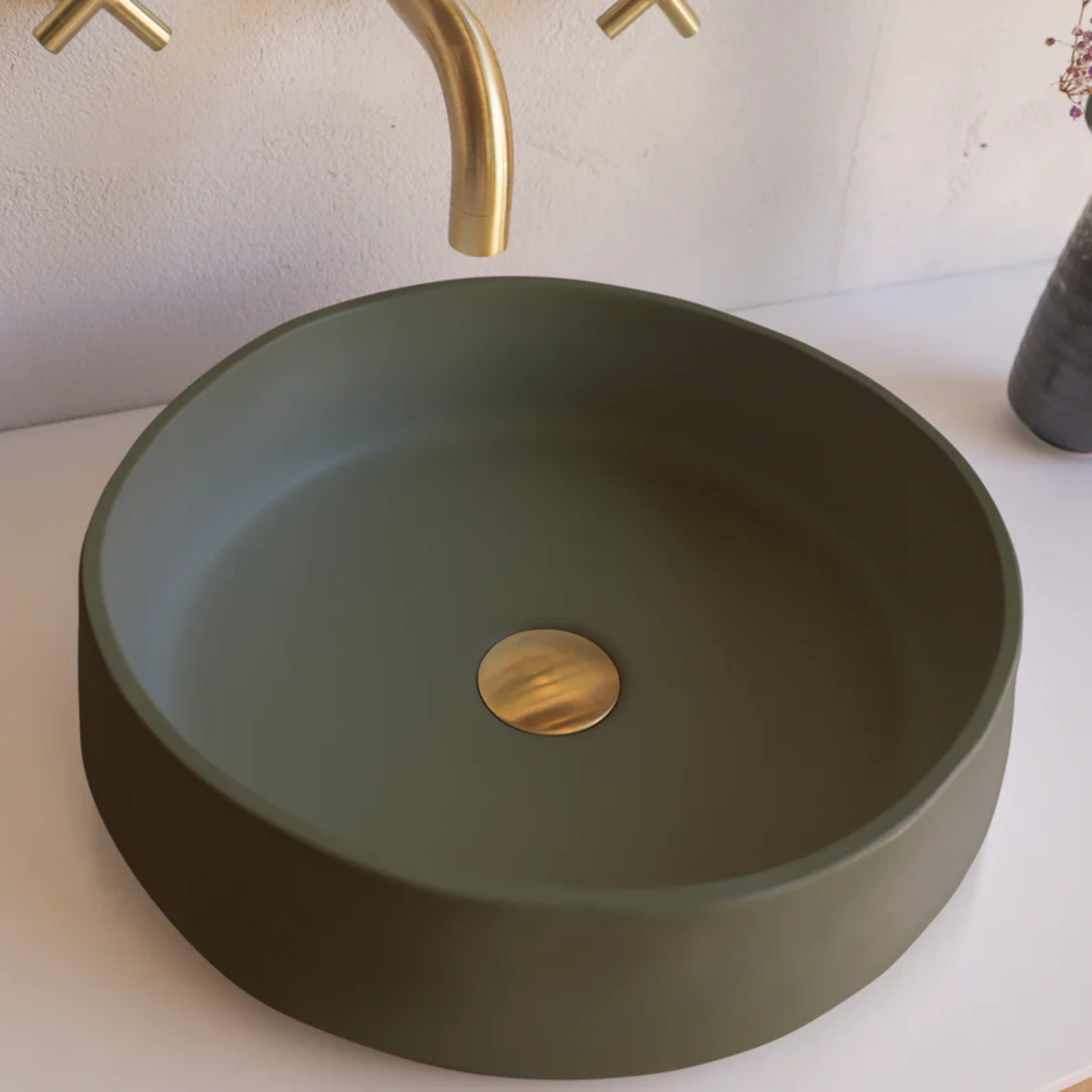 NOOD CO CONSCIOUS RANGE MILL ABOVE COUNTER / WALL HUNG BASIN OLIVE 380MM
