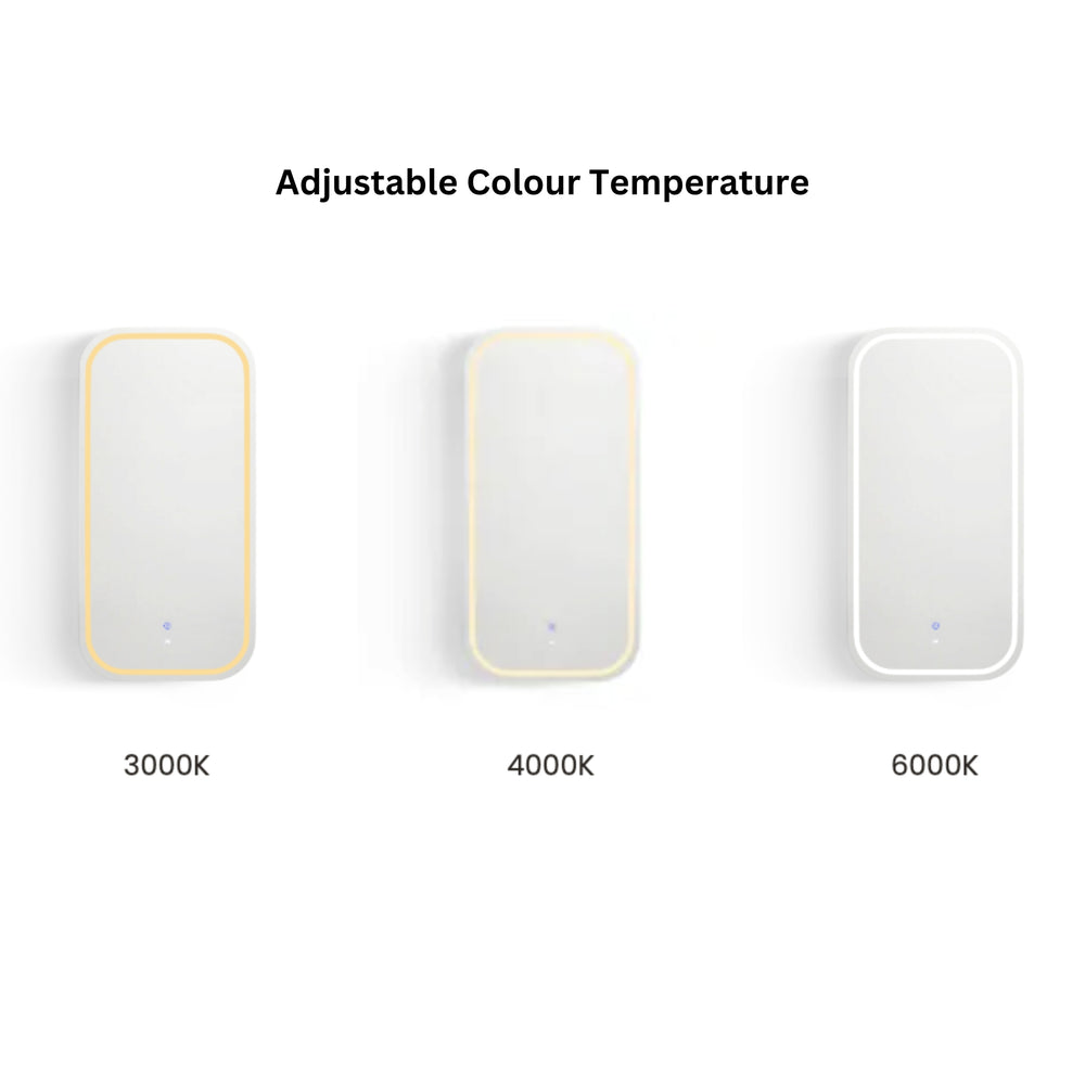 OTTI NEWPORT SOFT RECTANGLE FRAMELESS BACKLIT LED TUFFI MIRROR 3 COLOUR LIGHTS 450X900MM