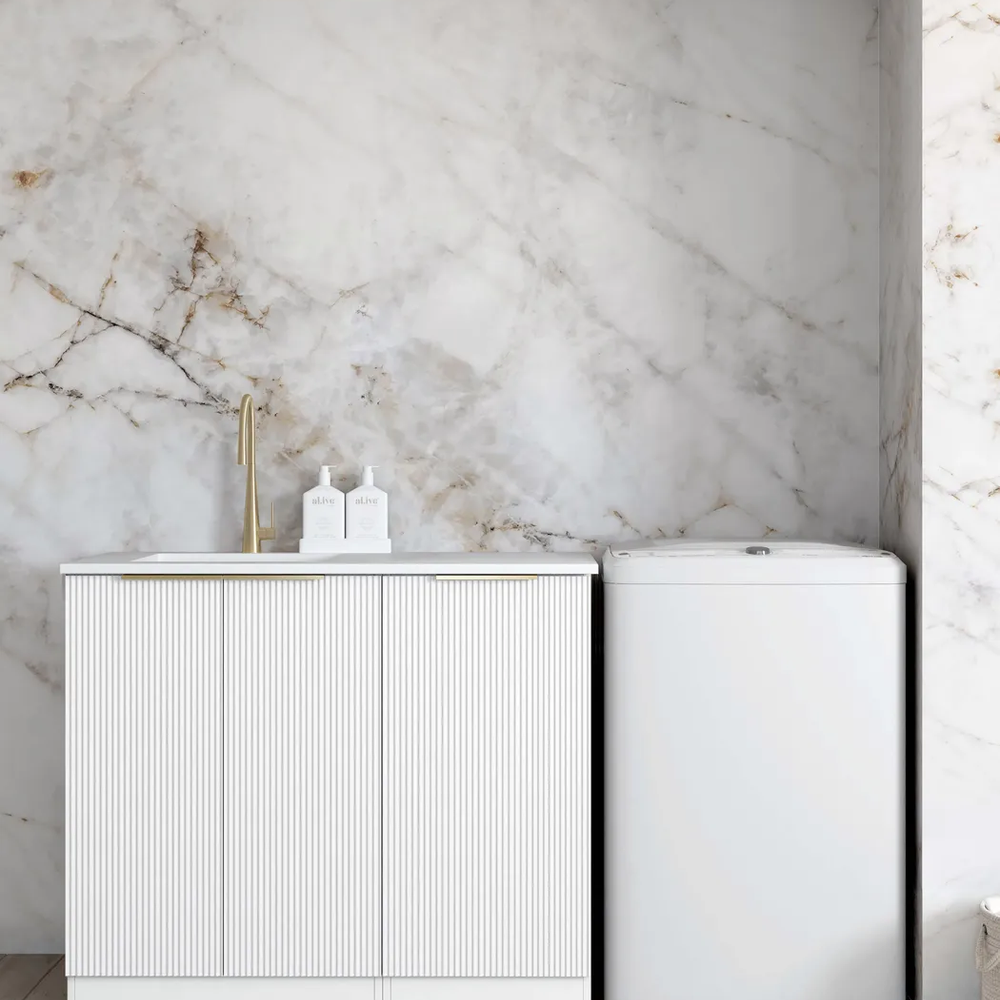 OTTI BONDI MATTE WHITE FLUTED 1060MM BASE LAUNDRY CABINET WITH STONE TOP & SINK