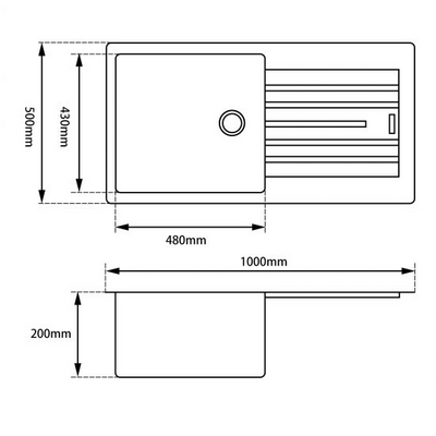 AQUAPERLA GRANITE SINGLE BOWL DRAINBOARD KITCHEN SINK BLACK 1000MM