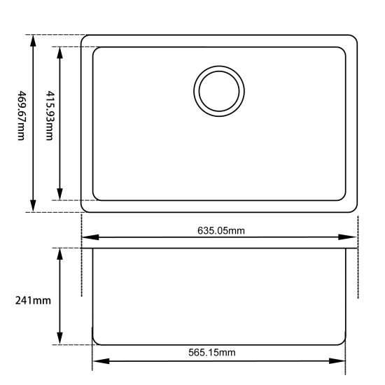 AQUAPERLA QUARTZ STONE SINGLE BOWL SINK KITCHEN BLACK 635MM