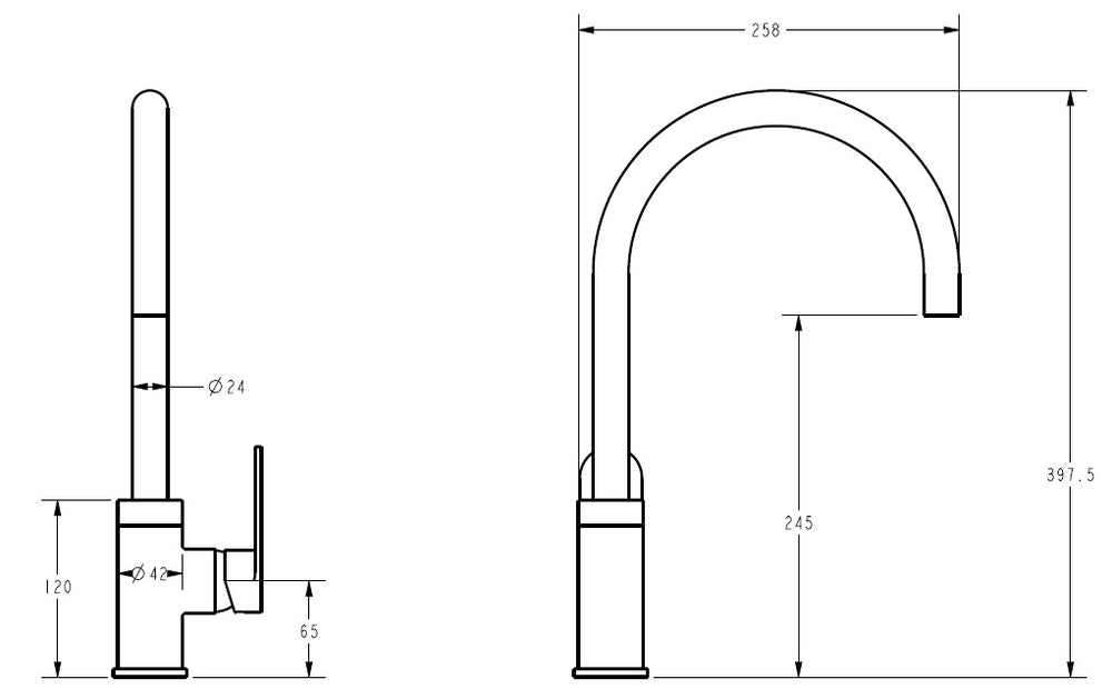 IKON SORA LEAD FREE SS GOOSENECK SINK MIXER 397MM CHROME