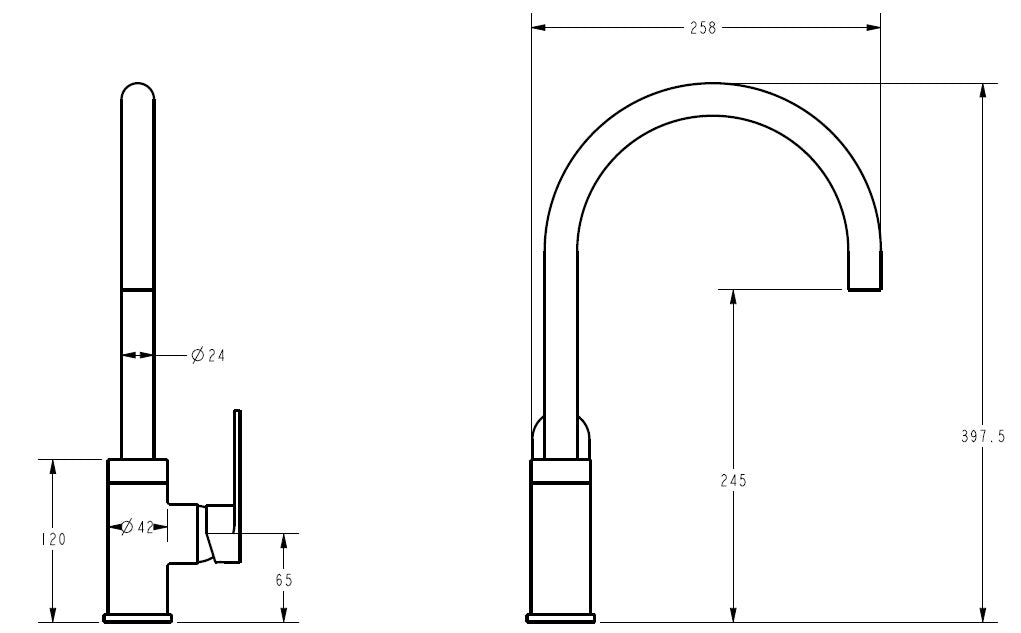IKON SORA SS GOOSENECK SINK MIXER 397MM CHROME