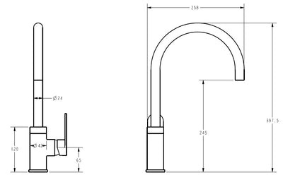 IKON SORA LEAD FREE SS GOOSENECK SINK MIXER 397MM GUN METAL
