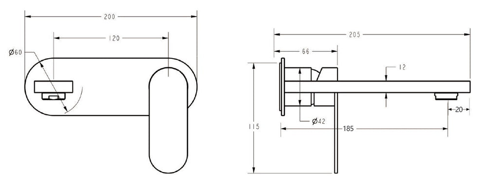 IKON SORA SS WALL BASIN MIXER TRIM KIT WITH BODY 200MM MATTE BLACK