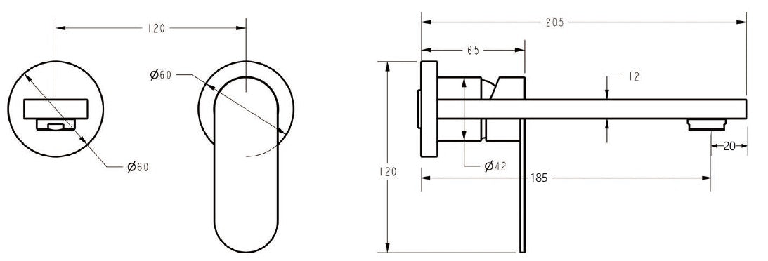 IKON SORA SS WALL BASIN MIXER TRIM KIT WITH BODY SEPARATE BACKPLATE 205MM MATTE BLACK
