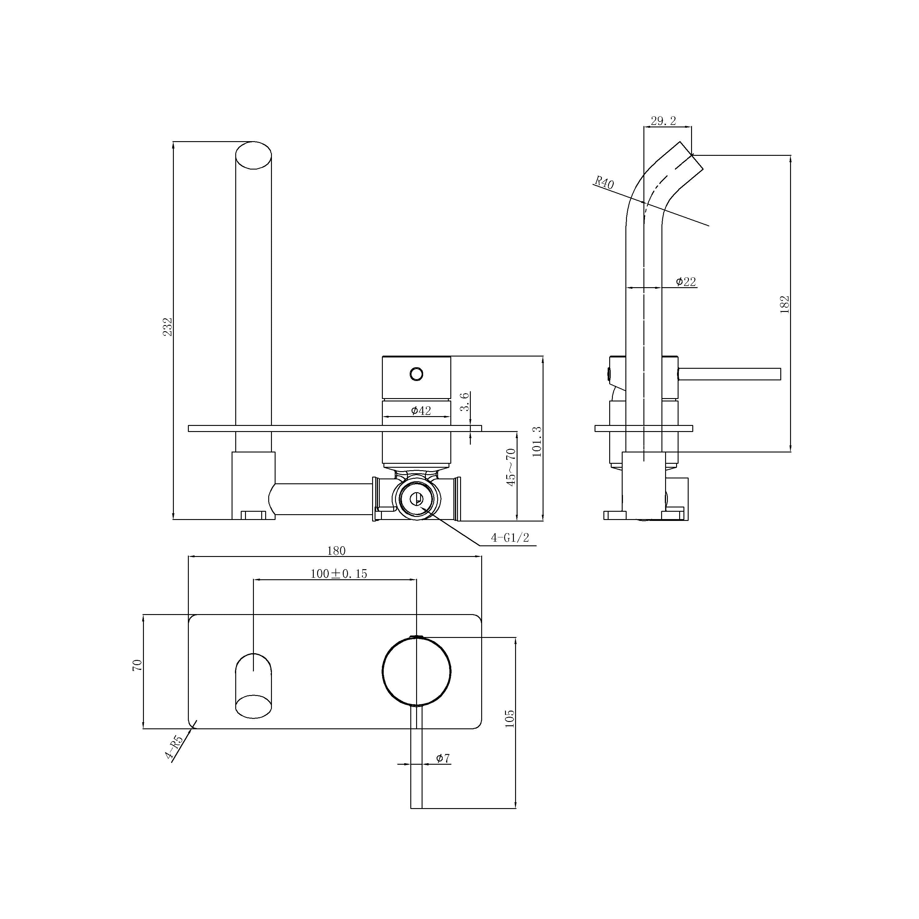 IKON OTUS SLIMLINE WALL BASN MIXER TRIM KIT WITH BODY 182MM BRUSHED COPPER