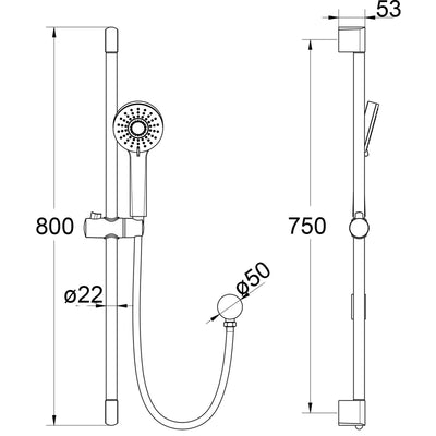 IKON MAYA MULTIFUNCTION SLIDING SHOWER SET 800MM CHROME
