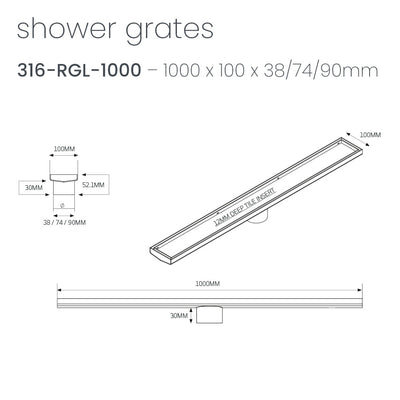 RADIANT HEATING LINEAR TILE INSERT FLOOR GRATE MATTE BLACK (AVAILABLE IN 600MM, 700MM, 900MM AND 1000MM)