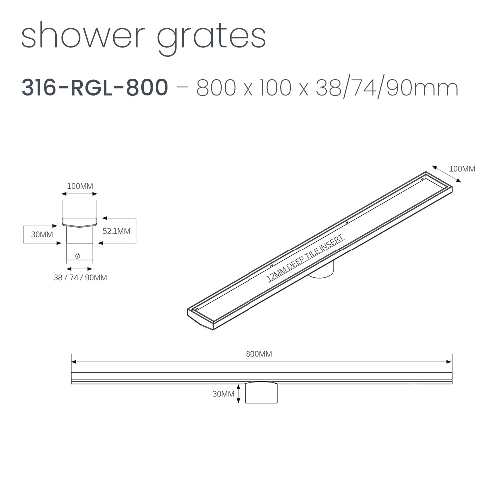 RADIANT HEATING LINEAR TILE INSERT FLOOR GRATE MATTE BLACK (AVAILABLE IN 600MM, 700MM, 800MM, 900MM AND 1000MM)