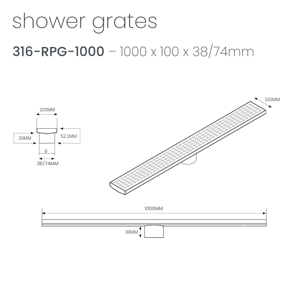RADIANT HEATING LINEAR PATTERNED FLOOR GRATE BRUSHED SATIN (AVAILABLE IN 600MM, 700MM, 800MM, 900MM AND 1000MM)
