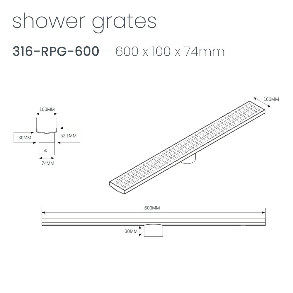 RADIANT HEATING LINEAR PATTERNED FLOOR GRATE BRUSHED SATIN (AVAILABLE IN 600MM, 700MM, 800MM, 900MM AND 1000MM)
