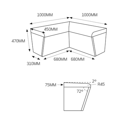 RADIANT HEATING THERMASHEET CURVED CORNER SHOWER SEAT 1000X450X470MM
