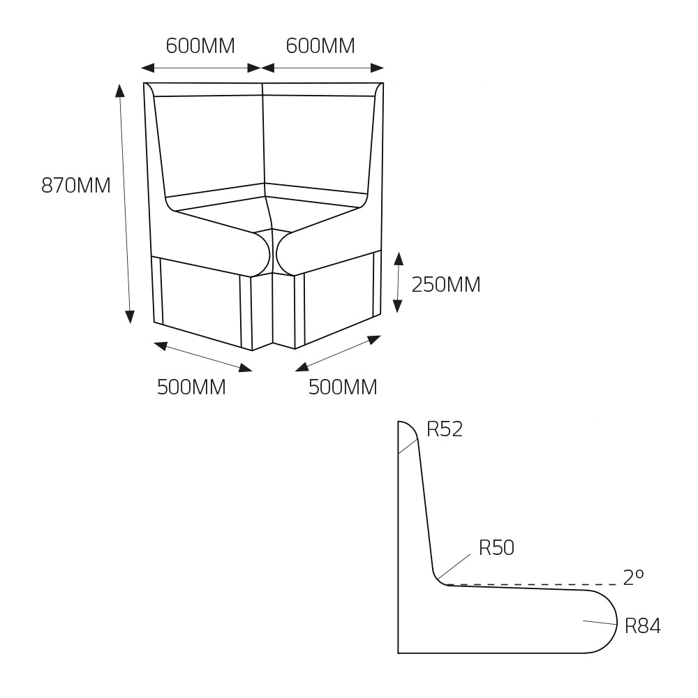 RADIANT HEATING THERMASHEET CURVED CORNER SHOWER SEAT WITH BACK 600X600X870MM
