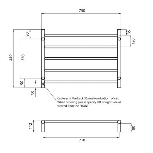 RADIANT HEATING 5-BARS ROUND LADDER HEATED TOWEL RAIL COOL BRUSHED NICKEL 750MM