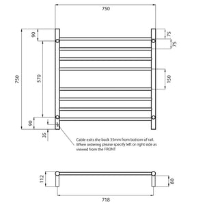 RADIANT HEATING 8-BARS ROUND HEATED TOWEL RAIL LIGHT GOLD 750MM