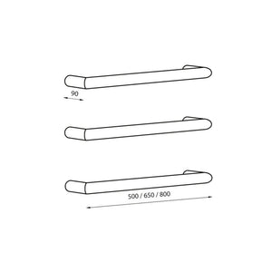 RADIANT HEATING NON-HEATED ROUND SINGLE TOWEL RAIL MATTE BLACK 650MM