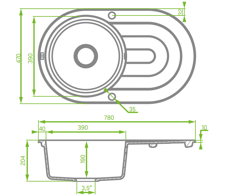 NORICO LAVEO UNDERMOUNT SINGLE BOWL SINK GREY GRANITE 470MM