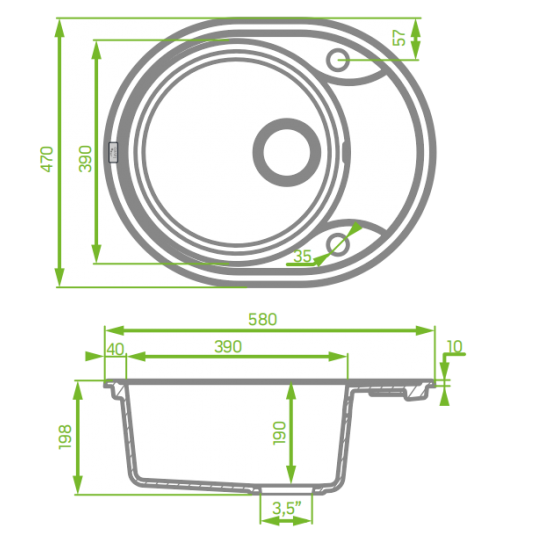 NORICO LAVEO UNDERMOUNT SINGLE BOWL SINK GREY GRANITE 470MM