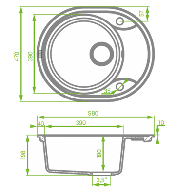 NORICO LAVEO UNDERMOUNT SINGLE BOWL SINK GREY GRANITE 470MM