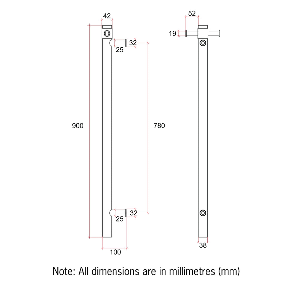 THERMOGROUP 240 VOLT VERTICAL SINGLE HEATED TOWEL RAIL 900MM MATTE WHITE