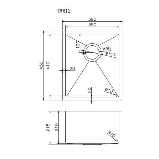 AQUAPERLA T304 HANDMADE SINGLE BOWL SINK STAINLESS STEEL SINK 390MM