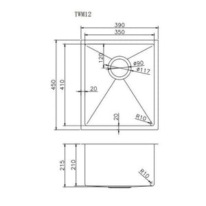 AQUAPERLA T304 HANDMADE SINGLE BOWL SINK STAINLESS STEEL SINK 390MM