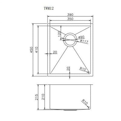 AQUAPERLA T304 HANDMADE SINGLE BOWL SINK STAINLESS STEEL SINK 390MM