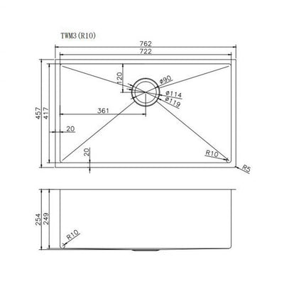 AQUAPERLA T304 HANDMADE SINGLE BOWL STAINLESS STEEL SINK 762MM