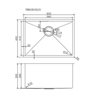AQUAPERLA T304 HANDMADE SINGLE BOWL LAUNDRY SINK STAINLESS STEEL 600MM