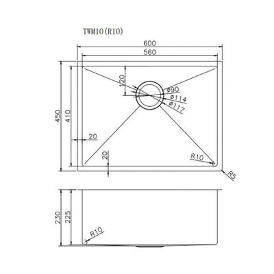 AQUAPERLA T304 HANDMADE SINGLE BOWL SINK STAINLESS STEEL 600MM