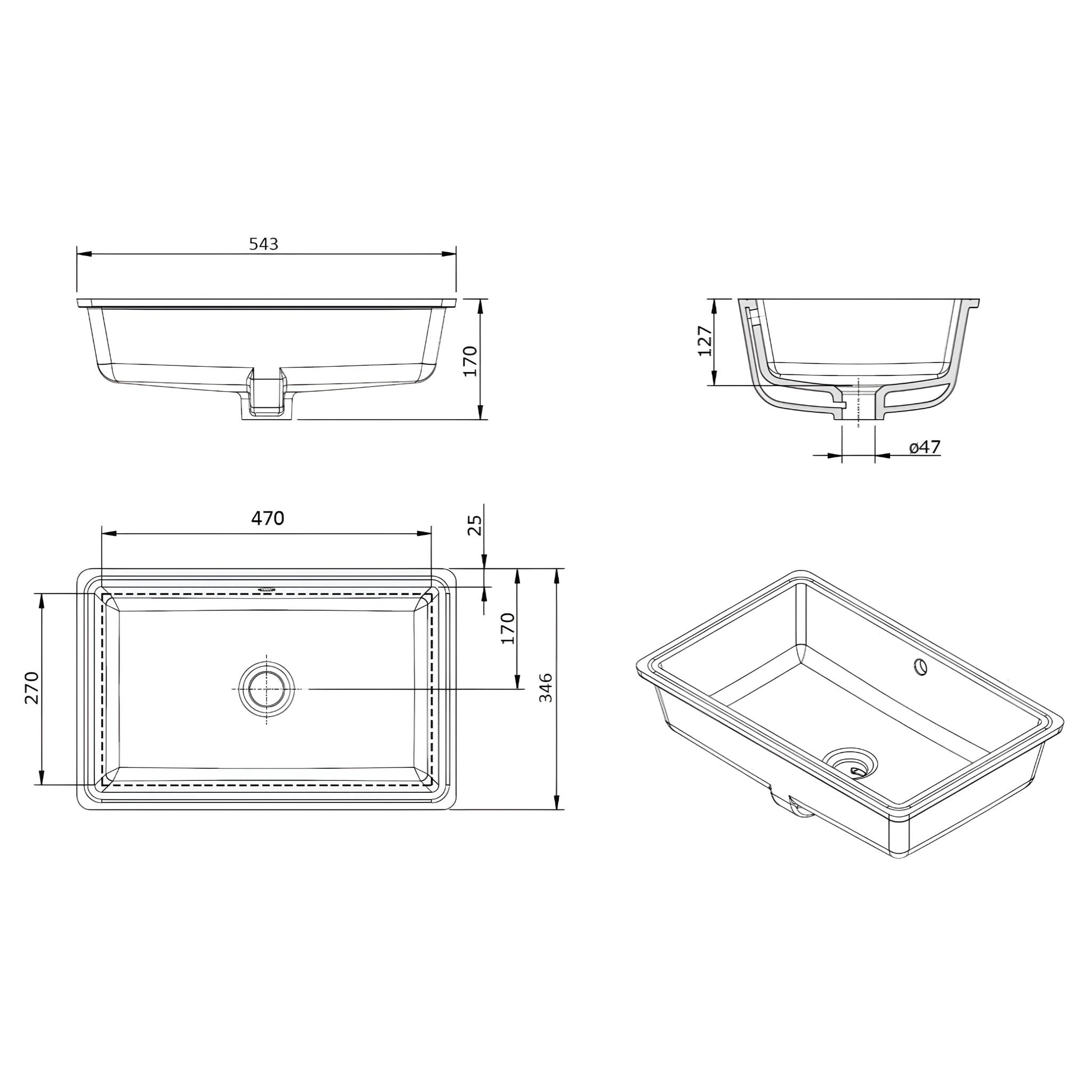 TURNER HASTINGS STANDARD AGRES UNDER COUNTER BASIN GLOSS WHITE 543MM