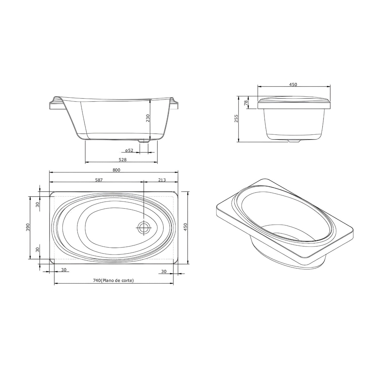 TURNER HASTINGS BABY BUILT-IN ACRYLIC BATHTUB GLOSS WHITE 800MM