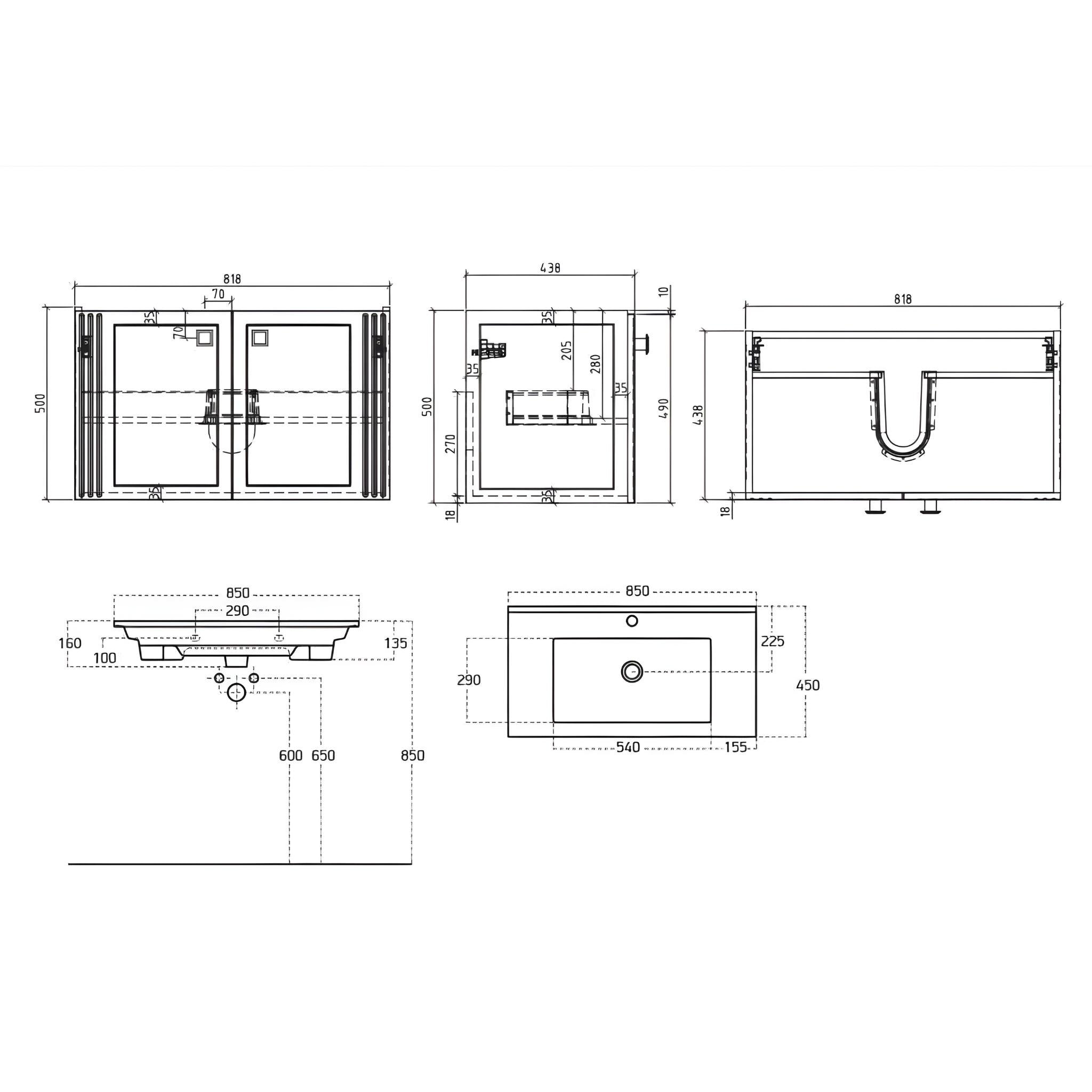 BELBAGNO ATRIA NEO GLOSS BLACK 850MM SINGLE BOWL WALL HUNG VANITY
