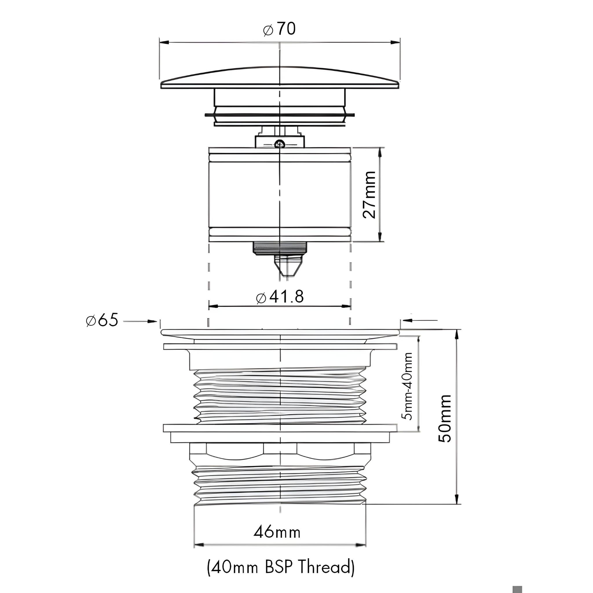 TURNER HASTINGS SAFETY PULL-OUT CERAMIC POP-UP BATH WASTE WITH SHORT TAIL 40MM MATTE WHITE