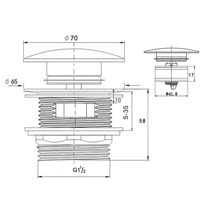 TURNER HASTINGS SAFETY PULL-OUT POP-UP BATH WASTE WITH SHORT TAIL OVERFLOW 40MM MATTE BLACK