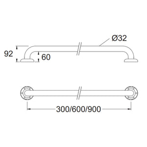 JOHNSON SUISSE GRAB RAIL STRAIGHT 300MM STAINLESS STEEL