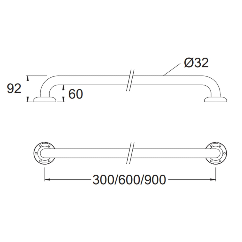 JOHNSON SUISSE GRAB RAIL STRAIGHT 600MM STAINLESS STEEL