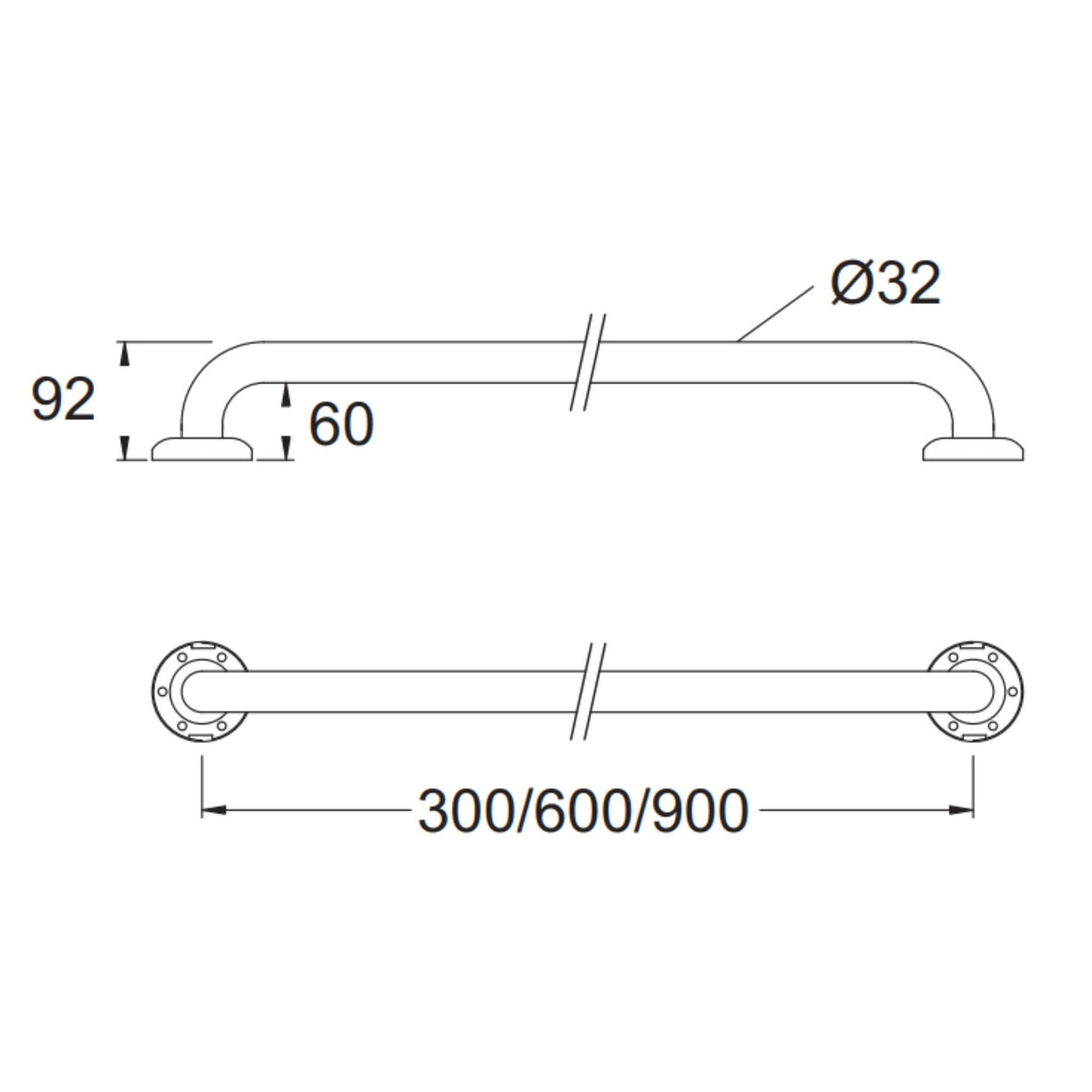JOHNSON SUISSE GRAB RAIL STRAIGHT 600MM STAINLESS STEEL