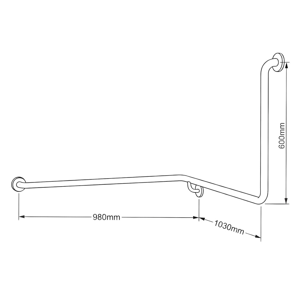 JOHNSON SUISSE CORNER 90 DEGREE GRAB RAIL 1030MM STAINLESS STEEL (AVAILABLE IN LEFT AND RIGHT HAND RAIL)