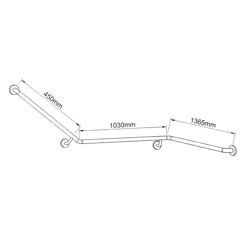 JOHNSON SUISSE CORNER 140 DEGREE GRAB RAIL 1365MM STAINLESS STEEL (AVAILABLE IN LEFT AND RIGHT HAND RAIL)