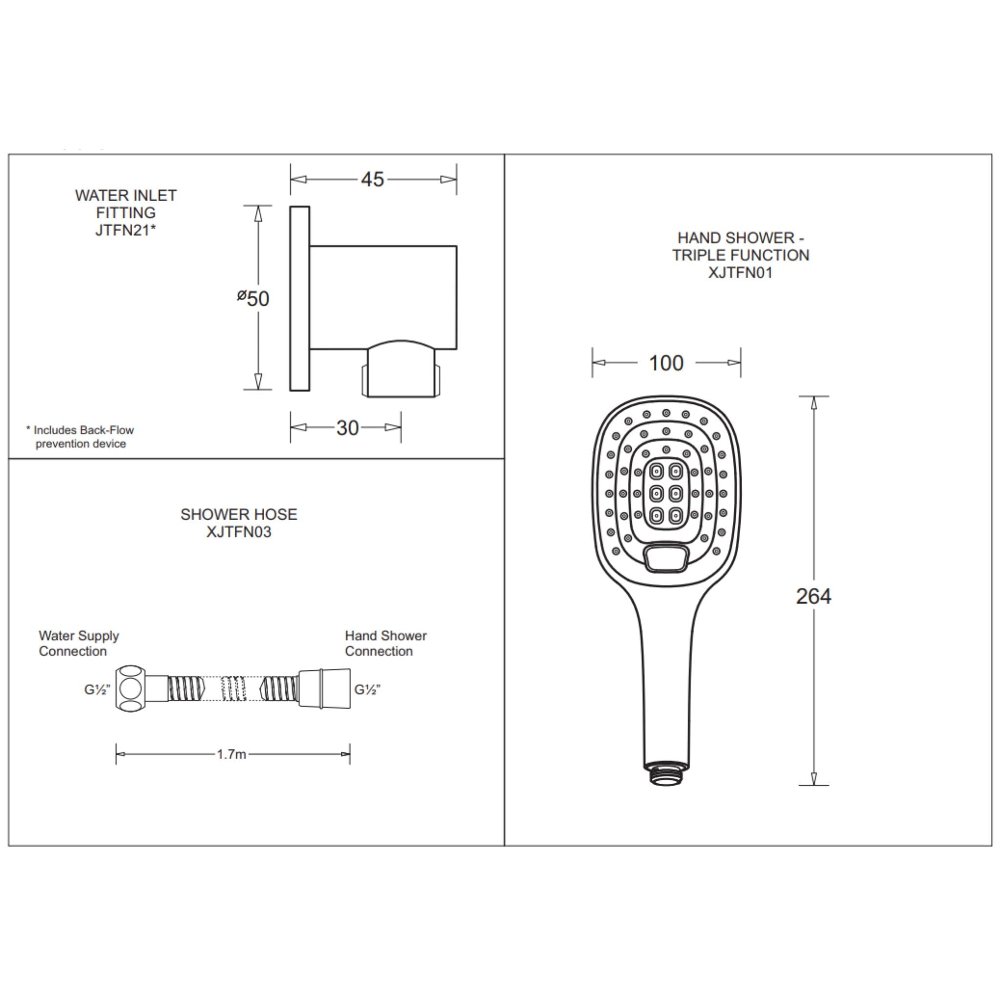 JOHNSON SUISSE LIFE ASSIST 3 FUNCTION GRAB RAIL SHOWER SET 900MM CHROME