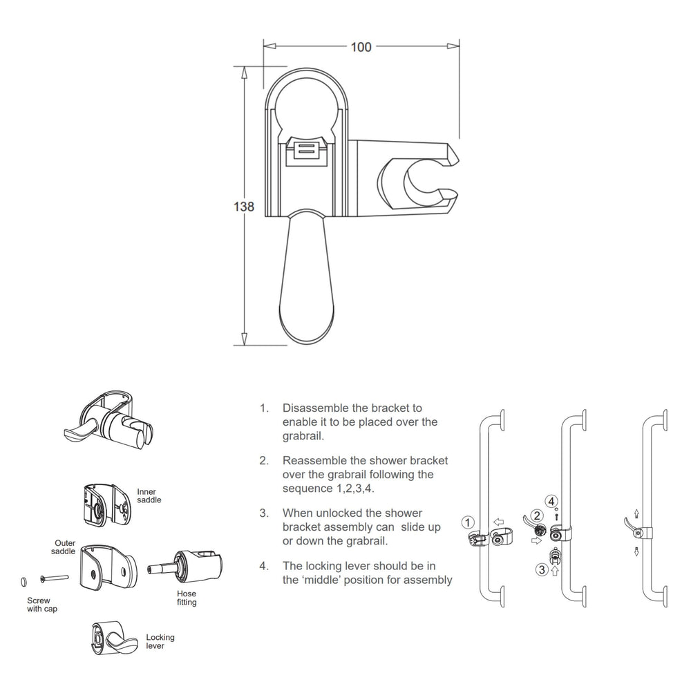 JOHNSON SUISSE LIFE ASSIST 3 FUNCTION GRAB RAIL SHOWER SET 700MM CHROME (AVAILABLE IN LEFT AND RIGHT HAND)