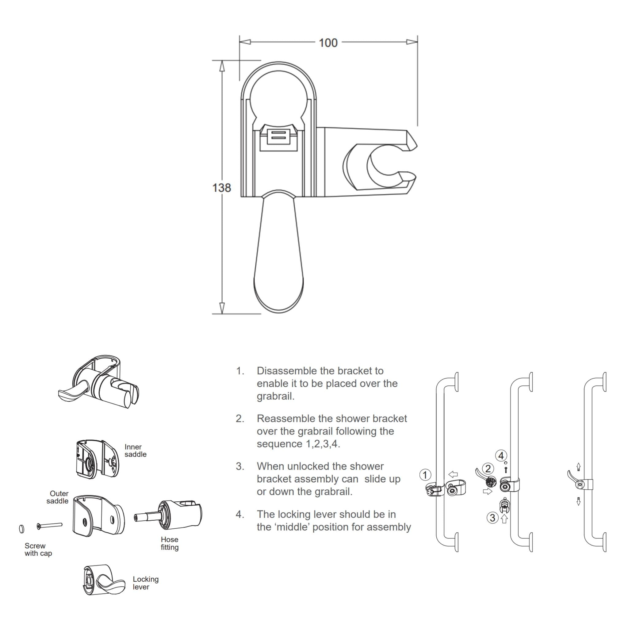 JOHNSON SUISSE LIFE ASSIST 3 FUNCTION GRAB RAIL SHOWER SET 900MM CHROME