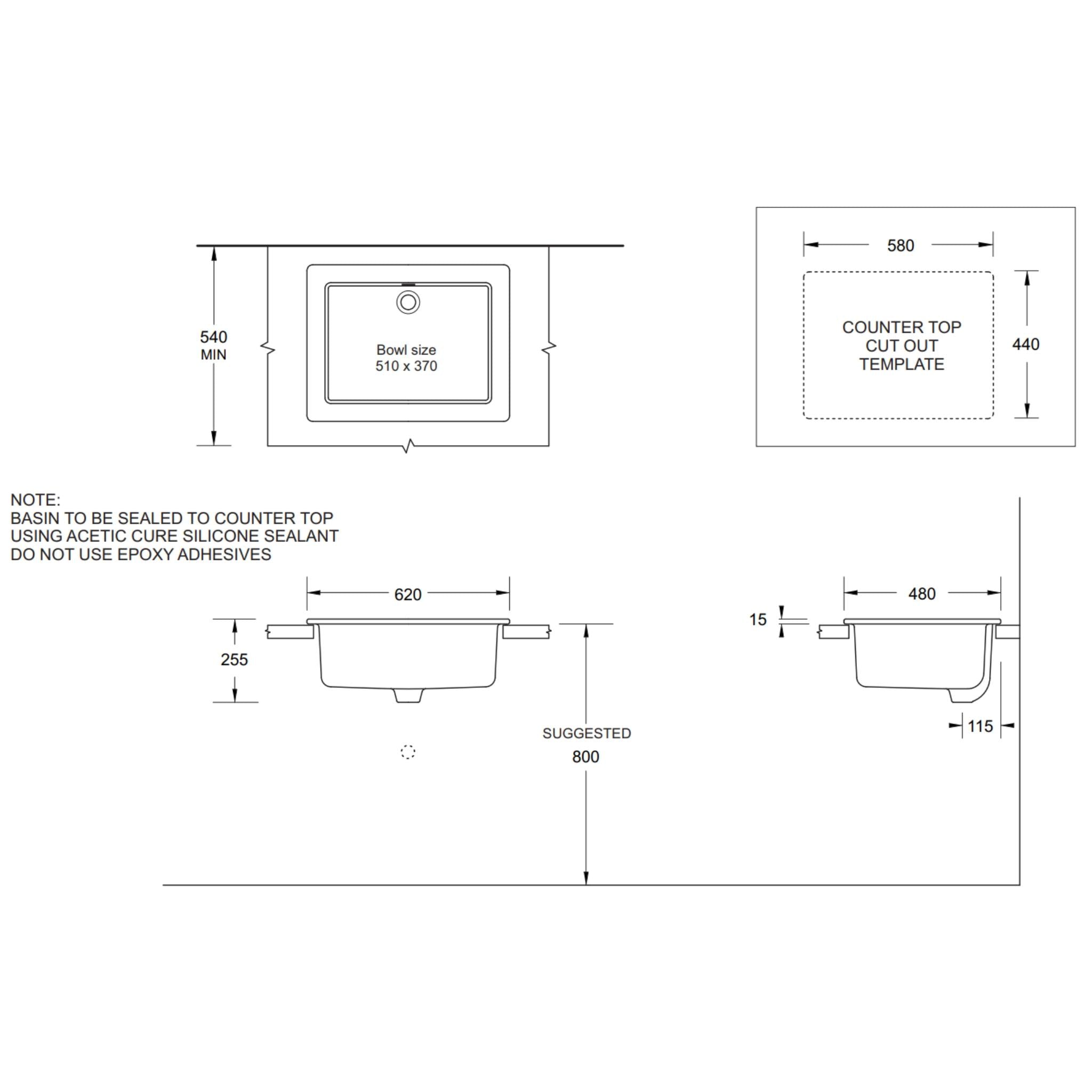 JOHNSON SUISSE LARGE UTILITY SINK WHITE 620MM
