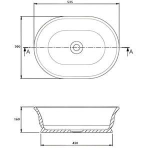 TURNER HASTINGS CAMBRIDGE OVAL TITANCAST SOLID SURFACE HANDCRAFTED ABOVE COUNTER BASIN INDUSTRIAL GREY 535MM